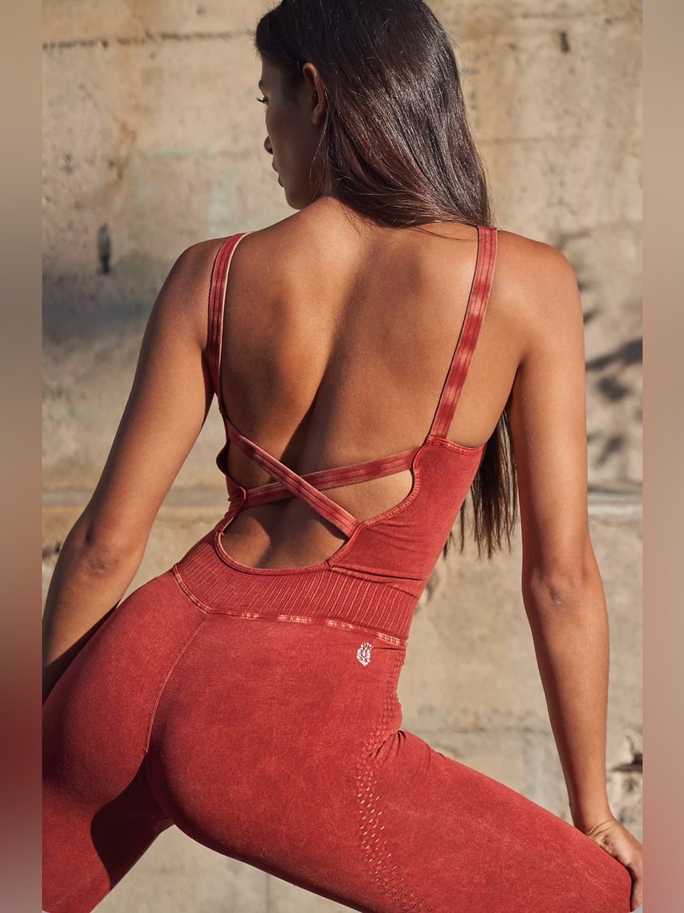 FP MOVEMENT by free people Good Karma Onesie Rust Red XS/S NWOT NO EXTERIOR LOGO - Picture 4 of 9